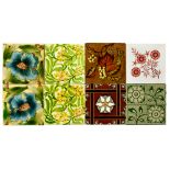 Unknown - Eight assorted late 19th Century 6in dust pressed tiles decorated in the Arts and Crafts