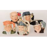 Five assorted Royal Doulton character jugs comprising The Wizard D6862, The Fortune Teller D6874,