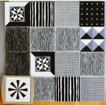 In the style of A B Read - Carter & Co - Sixteen assorted 6in dust pressed tiles decorated in black,