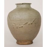 A Chinese Ming Dynasty or later vase of footed shouldered ovoid form with an everted rim decorated