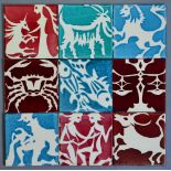 Angela Goschen - Florian Tiles - Nine assorted 1960s 6in dust pressed tiles depicting Signs of the