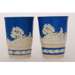 Two Copeland Spode blue jasperware beakers,