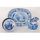 A 19th Century Jones & Sons blue and white meat plate transfer decorated with a scene of 'Cromwell