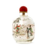 A late 19th Century Chinese rock crystal inside painted snuff bottle decorated with a figure on
