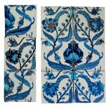 William De Morgan - Merton Abbey - Nine tiles 6in plastic clay each decorated with a hand painted