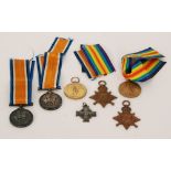 Two groups of three World War I medals to include the 1914-15 Star,