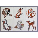 Sylvia Ball - Carter & Co - A set of six 6in dust pressed tiles from the Fauna,