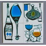 Ann Wynn Reeves and Kenneth Clark - Four 1960s/1970s 6in dust pressed tiles decorated with wine
