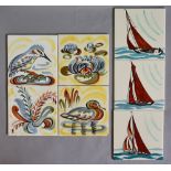 Phyllis Butler - Carter & Co - Four 6in dust pressed tiles from the Lakeland series with hand