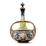 A late 19th Century maiolica twin handled vase of globe and shaft form decorated in the classical