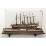 A 20th Century scratch built model of the SS Great Britain in glazed case on a wooden plinth,