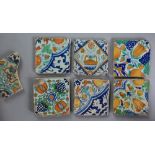 Unknown - Seven assorted 17th and 18th Century Dutch plastic clay tiles with polychrome decoration,