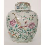 A late 19th to early 20th Century Chinese famille rose ginger jar and cover decorated with stylised