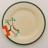 A Clarice Cliff Ravel pattern small circular side plate circa 1931,