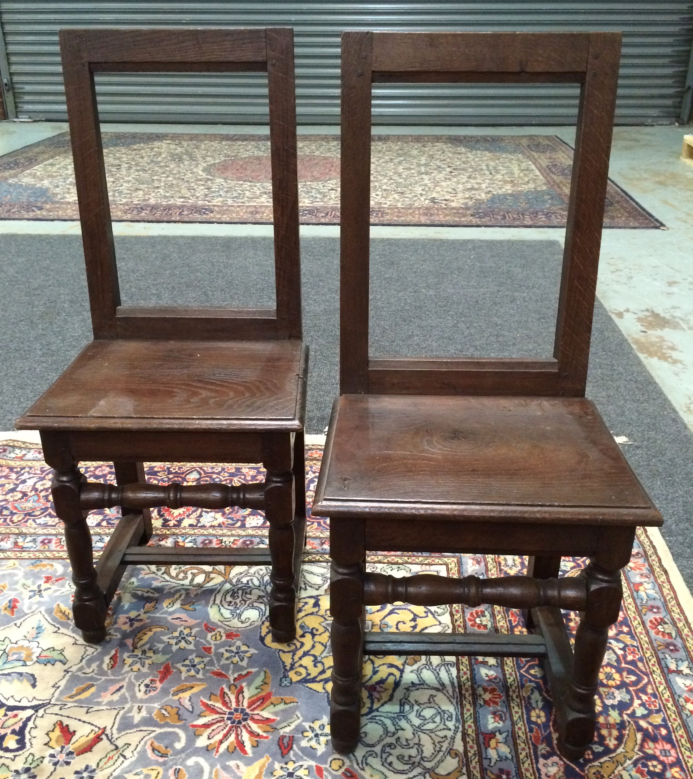 A pair of late 18th to early 19th Century oak backstools, - Image 2 of 3