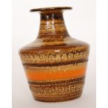 A 1960s Aldo Londi for Bitossi Sahara angular vase glazed in tones of brown with an orange band
