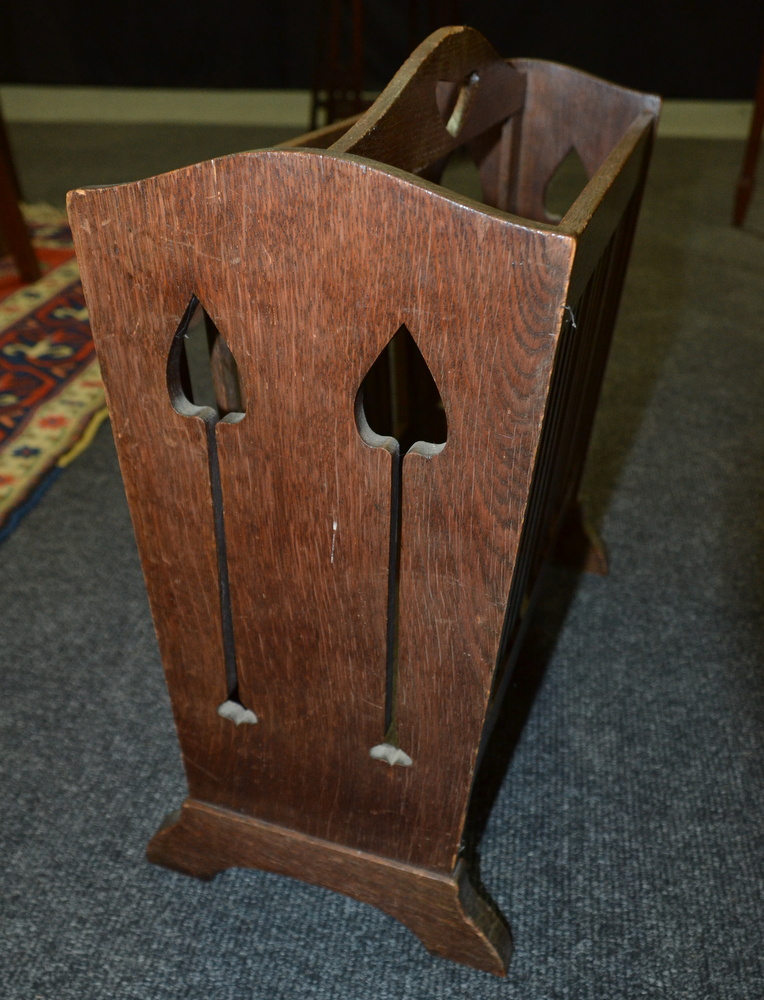 A Liberty style oak magazine rack with slatted sides and shaped ends, - Image 3 of 3