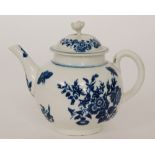 A late 18th Century Worcester globular teapot decorated in the blue and white Three Flowers pattern,