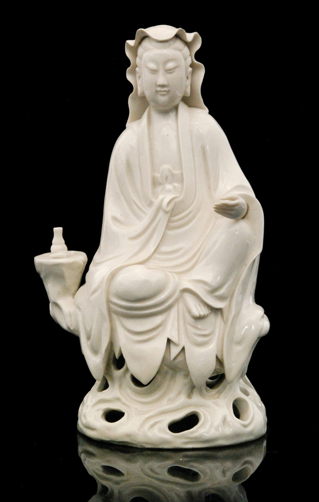 A Ching Dynasty 19th Century Chinese blanc de china Guanyin, - Image 6 of 14