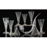 A group of 18th Century and later glass comprising six ale glasses including moulded and engraved