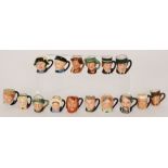 Sixteen Royal Doulton miniature Charles Dickens related character jugs to include Charles Dickens