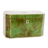 A 19th Century green tortoiseshell rectangular tea caddy,