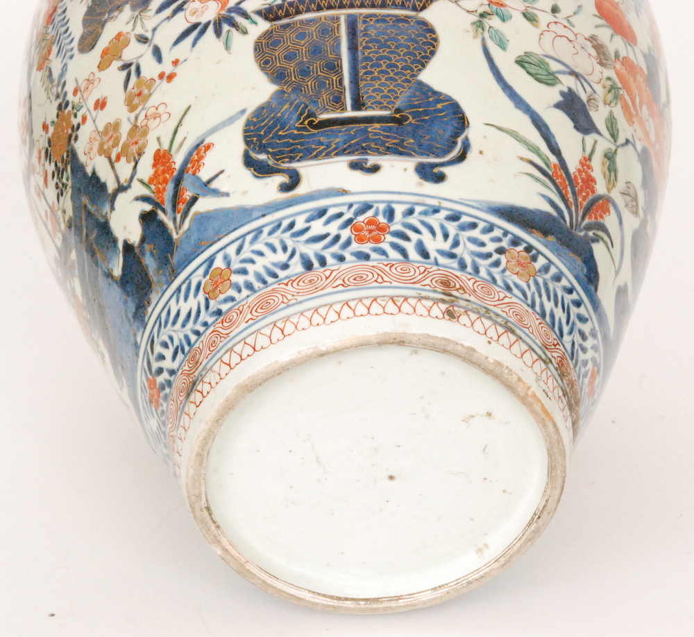 A large late 19th Century Japanese floor vase decorated in the Imari palette with bands of flowers - Image 7 of 8