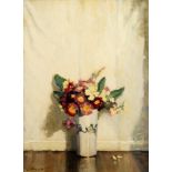 LIZZIE HOGARTH, RBA (1879-1953) - Primulas in a vase, oil on canvas, signed, framed,