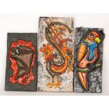 Unknown - Three 1970s West German wall plaques depicting a bull, parrot and cockerel,