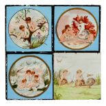 Unknown - Four late 19th Century 6in dust pressed tiles comprising three decorated with putti and
