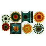 Alan Wallwork - Eight assorted 1960s and 1970s dust pressed tiles each decorated with glaze effect