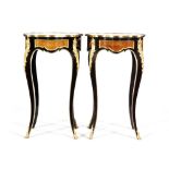 A pair of reproduction walnut crossbanded and gilt metal mounted occasional tables in the French