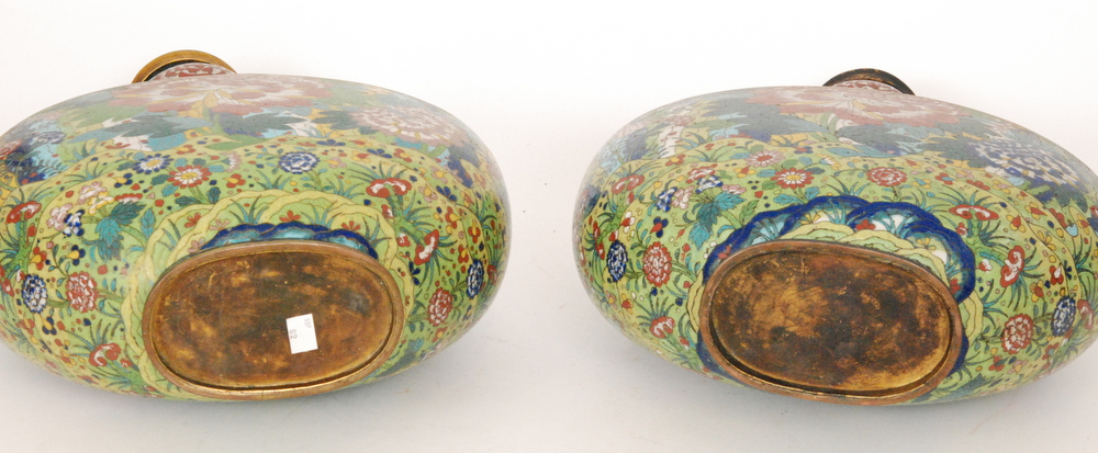 A pair of 19th Century cloisonné vases of archaic hu form each decorated with a central - Image 10 of 13