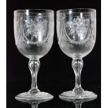 A pair of 19th Century Richardsons wine glasses,