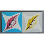 Thynne & Co - Two 6in dust pressed tiles decorated with a screen printed leaf,