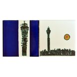 Ann Wynn Reeves and Kenneth Clark - Two 6in dust pressed tiles showing the Post Office Tower in