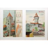 ALBERT WAINWRIGHT(1898-1943) - 'Nurnberg' - two views, watercolours, framed together as one,