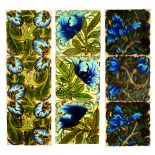 Maw and JC Edwards - Three 6in dust pressed tile panels each decorated with blue flowers and