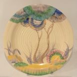 A Clarice Cliff Viscaria pattern Lynton circular side plate hand painted with a stylised tree