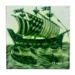 William De Morgan - Sands End - A late 19th Century 6in plastic clay tile decorated with a hand