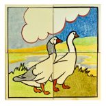 EE Strickland - Carter & Co - A four 6in tile panel decorated with two hand painted geese (4)