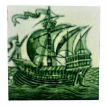 William De Morgan - Sands End - A late 19th Century 6in plastic tile decorated with a hand painted