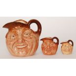 A graduated set of three Royal Doulton John Barleycorn Old Lad character jugs, printed marks,