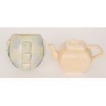 A 1930s Art Deco Arthur Wood teapot decorated in a pale coffee glaze, height 15cm,