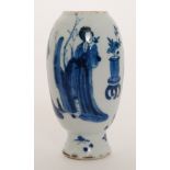 A late 19th to early 20th Century Chinese footed vase decorated in blue and white with Long Eliza