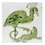 William de Morgan - Sands End Pottery - A 6 inch plastic clay tile decorated with a hand painted