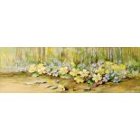 W.H.AUSTIN (CIRCA 1925) - Primroses and Violets, gouache, signed, framed, 12cm x 37cm W.H.