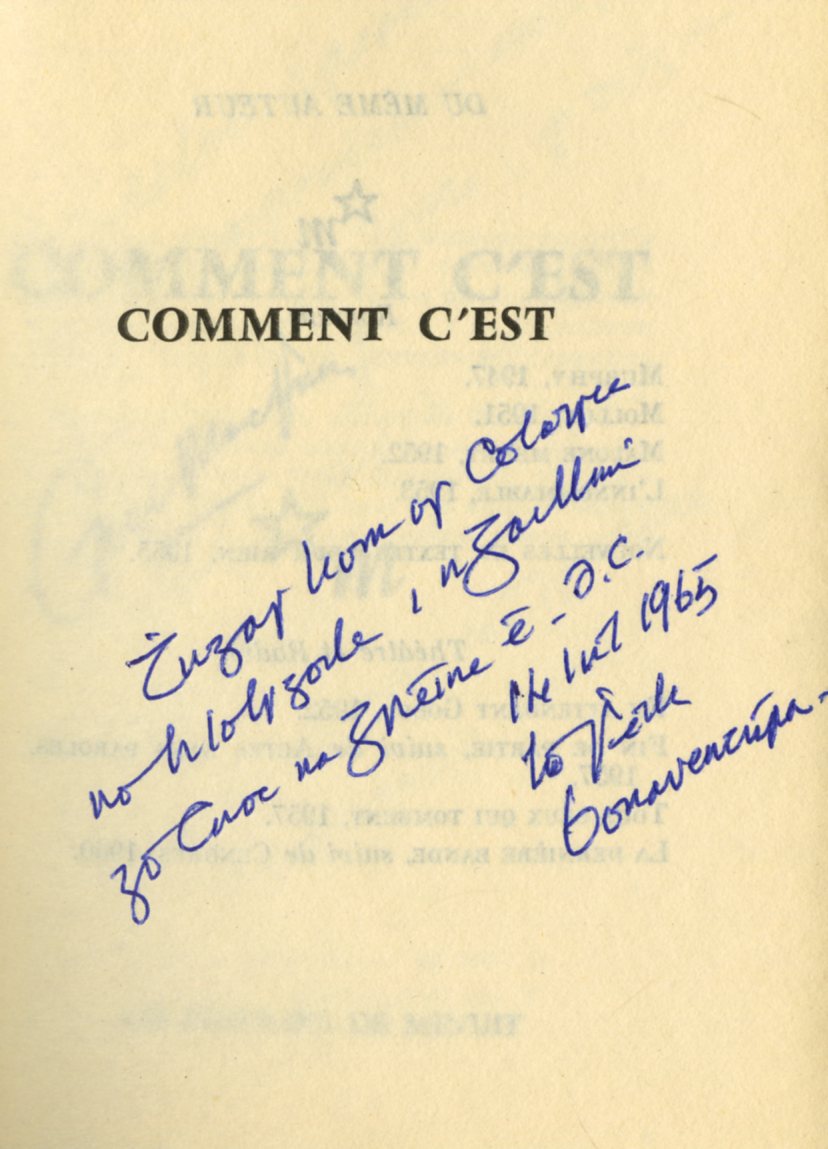 Beckett (Samuel). Comment C'Est, Roman. - Image 2 of 3