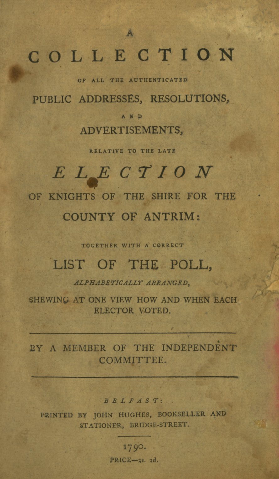 Political Pamphlet: Co. Antrim: [Hughes (J.?]