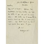 Yeats (W.B.) A short ALs. to a Mrs. O'Neill, on plain Notepaper, 1 pp, undated, from 73 S.
